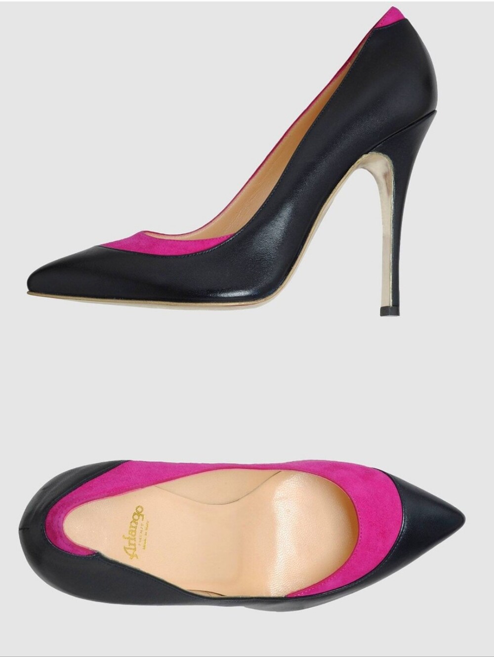 Two-Tone Italian Pointed Pumps in Fuchsia and Black